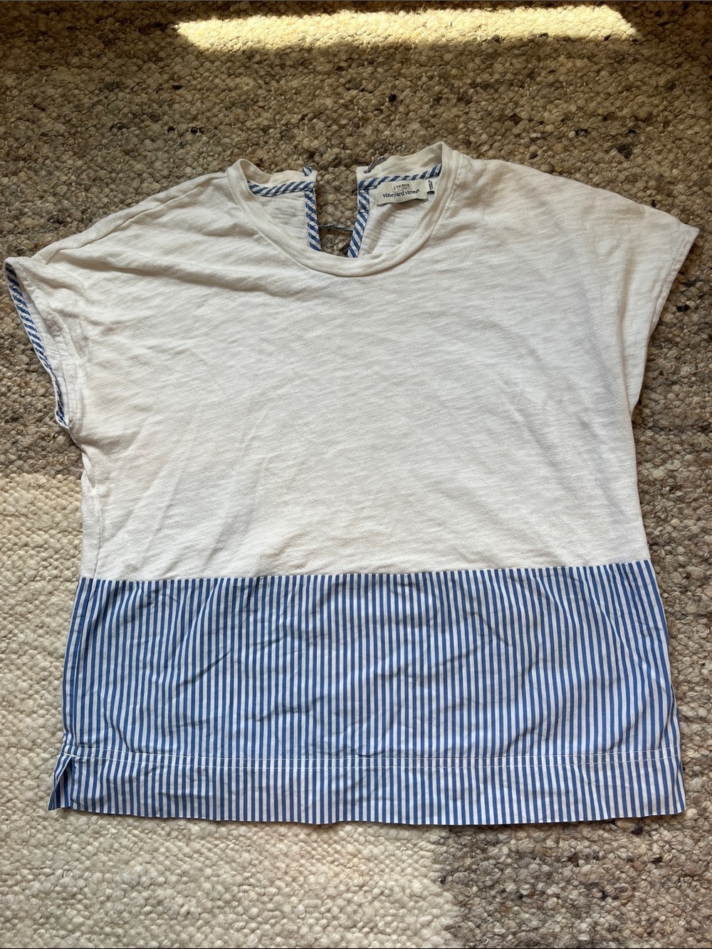 Vineyard Vines White Tee with Blue Stripe Hem